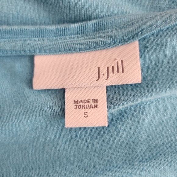 J Jill Scoop Neck Cuffed Jersey Knit Pullover Babydoll Dress Island Blue Pockets - Picture 8 of 8